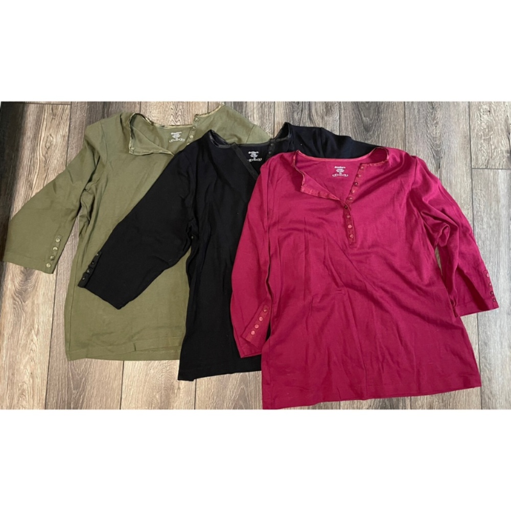 DRESSBARN Shirt LOT Size 1X Pink, Green, Black Button-Up 100% Cotton 3/4 Sleeve